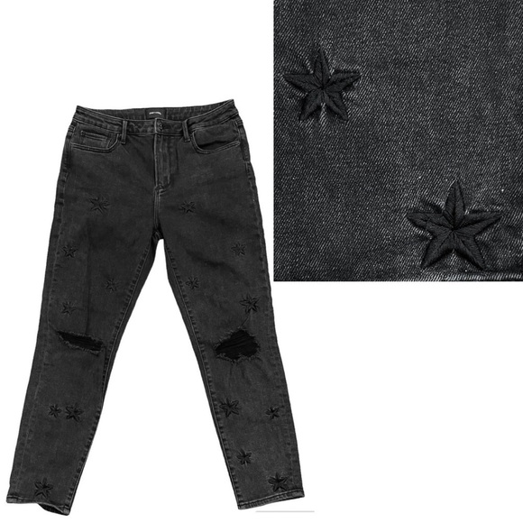 ANTHROPOLOGIE Driftwood Black Embroidered Stars Denim Jeans 28 - Picture 1 of 16